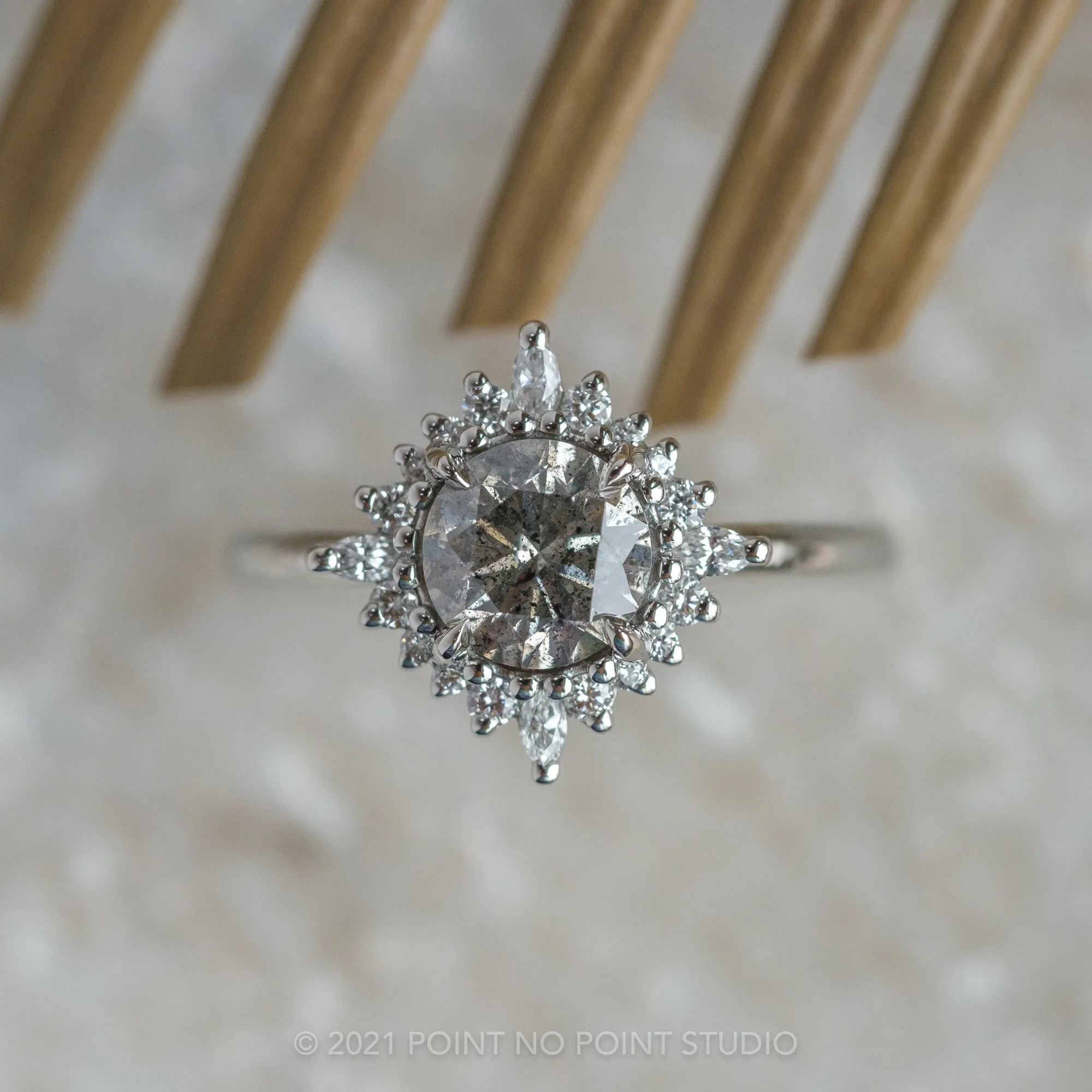 1.66 Carat Salt and Pepper Diamond Engagement Ring, Cosette Setting, 14K White Gold