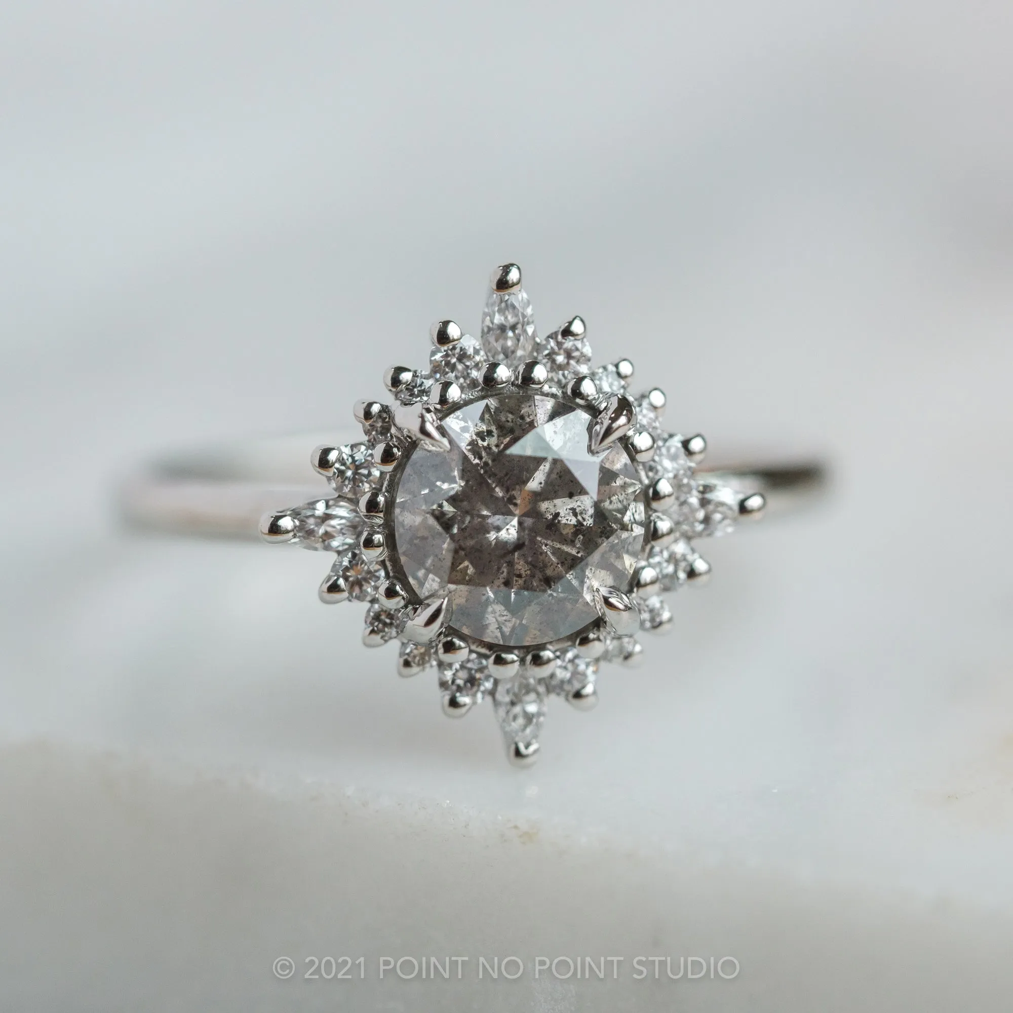 1.66 Carat Salt and Pepper Diamond Engagement Ring, Cosette Setting, 14K White Gold
