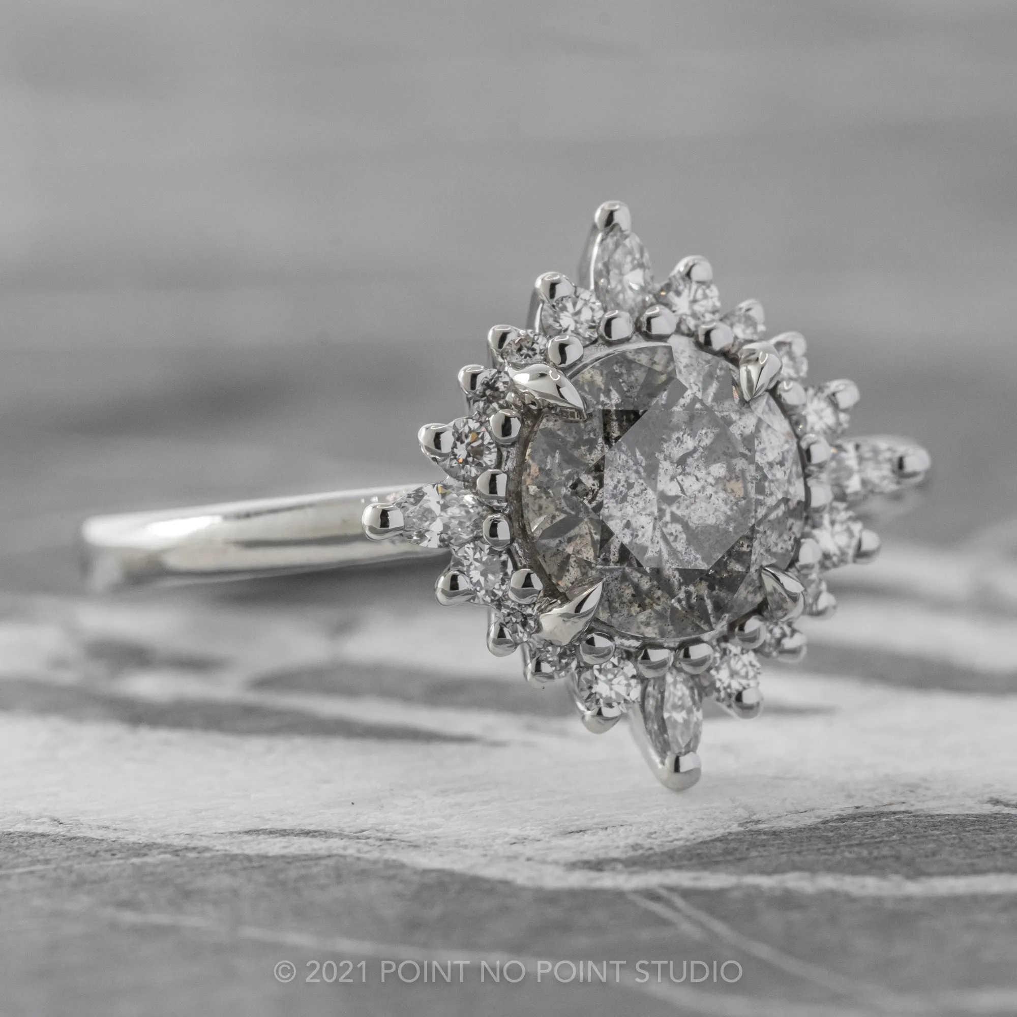 1.66 Carat Salt and Pepper Diamond Engagement Ring, Cosette Setting, Platinum