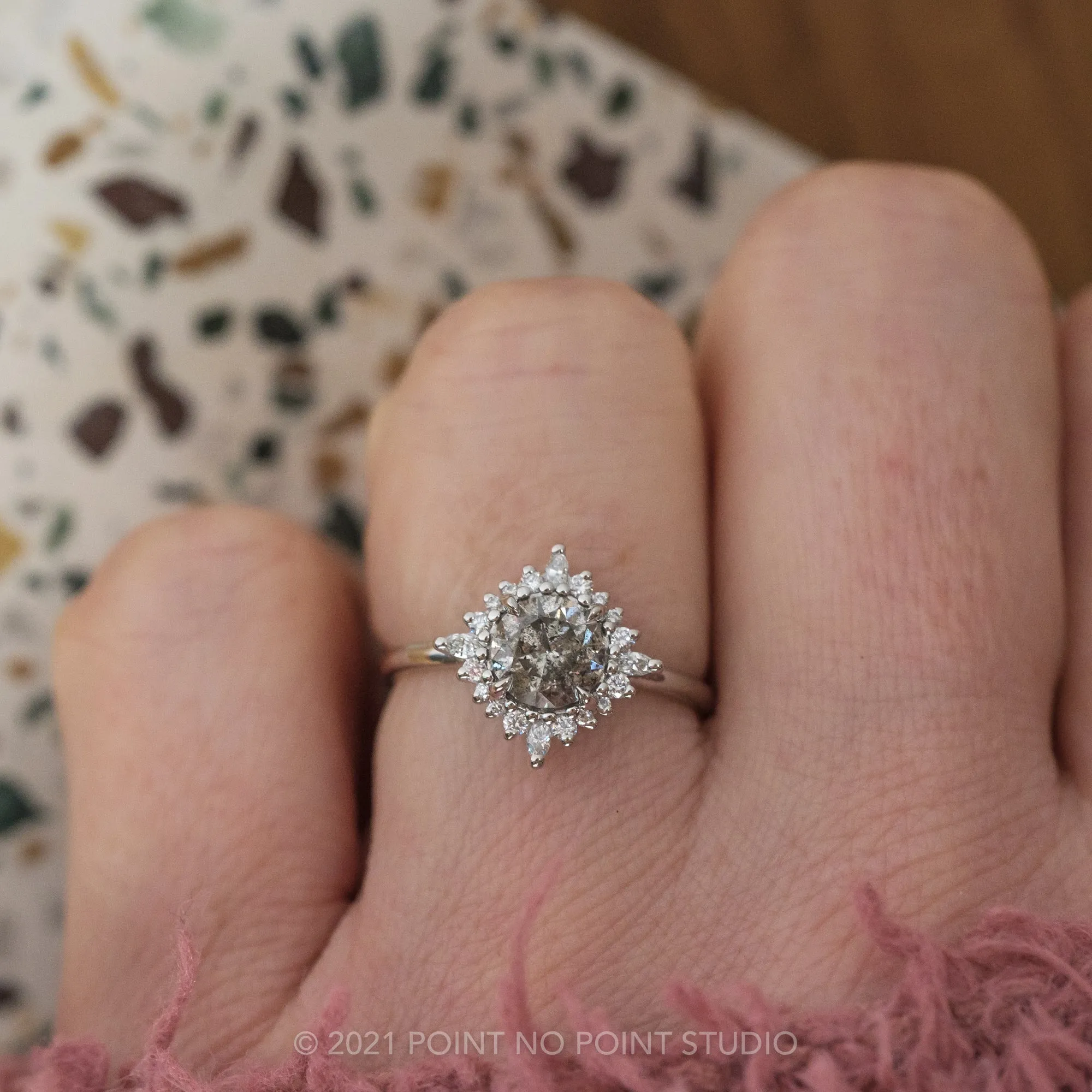 1.66 Carat Salt and Pepper Diamond Engagement Ring, Cosette Setting, Platinum
