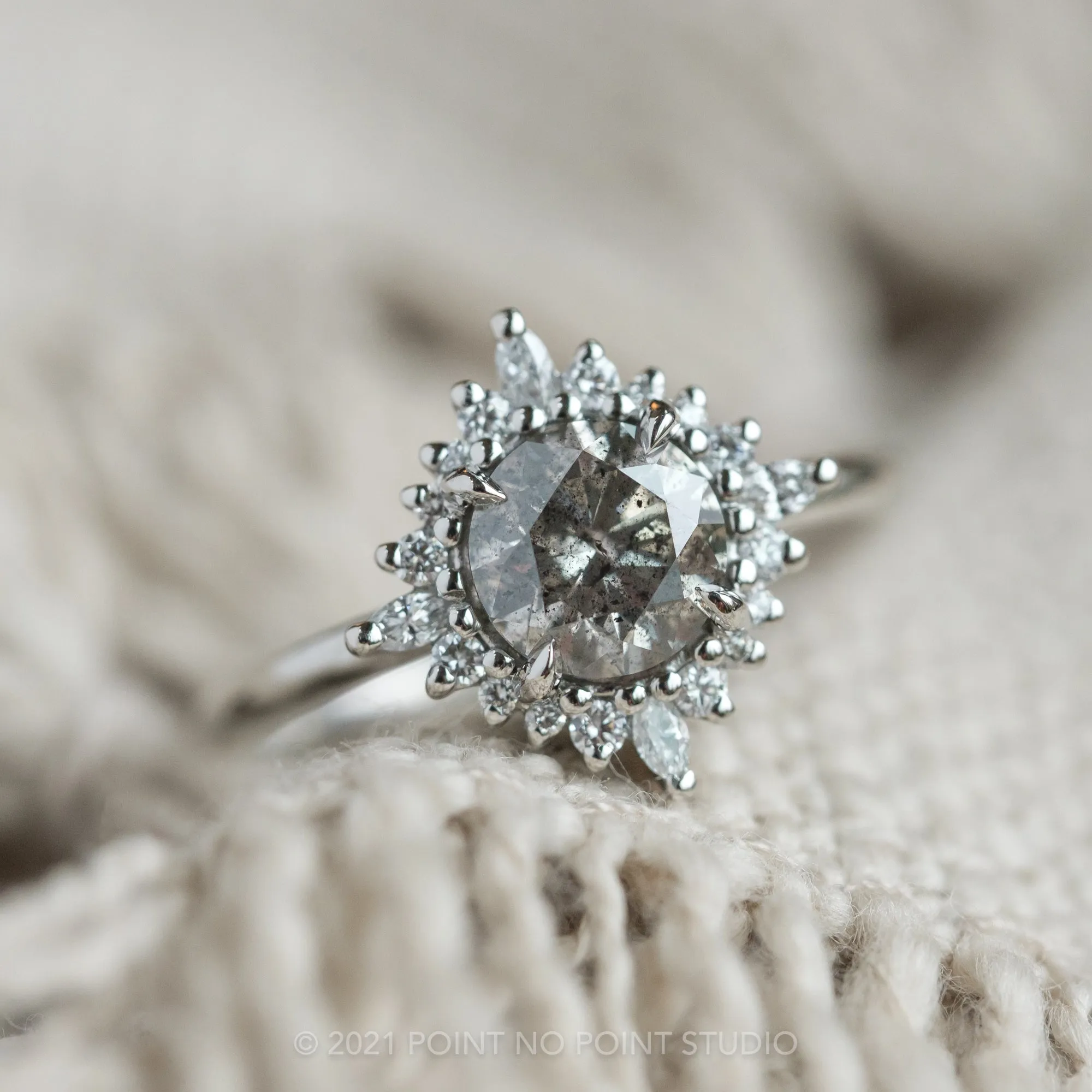 1.66 Carat Salt and Pepper Diamond Engagement Ring, Cosette Setting, Platinum