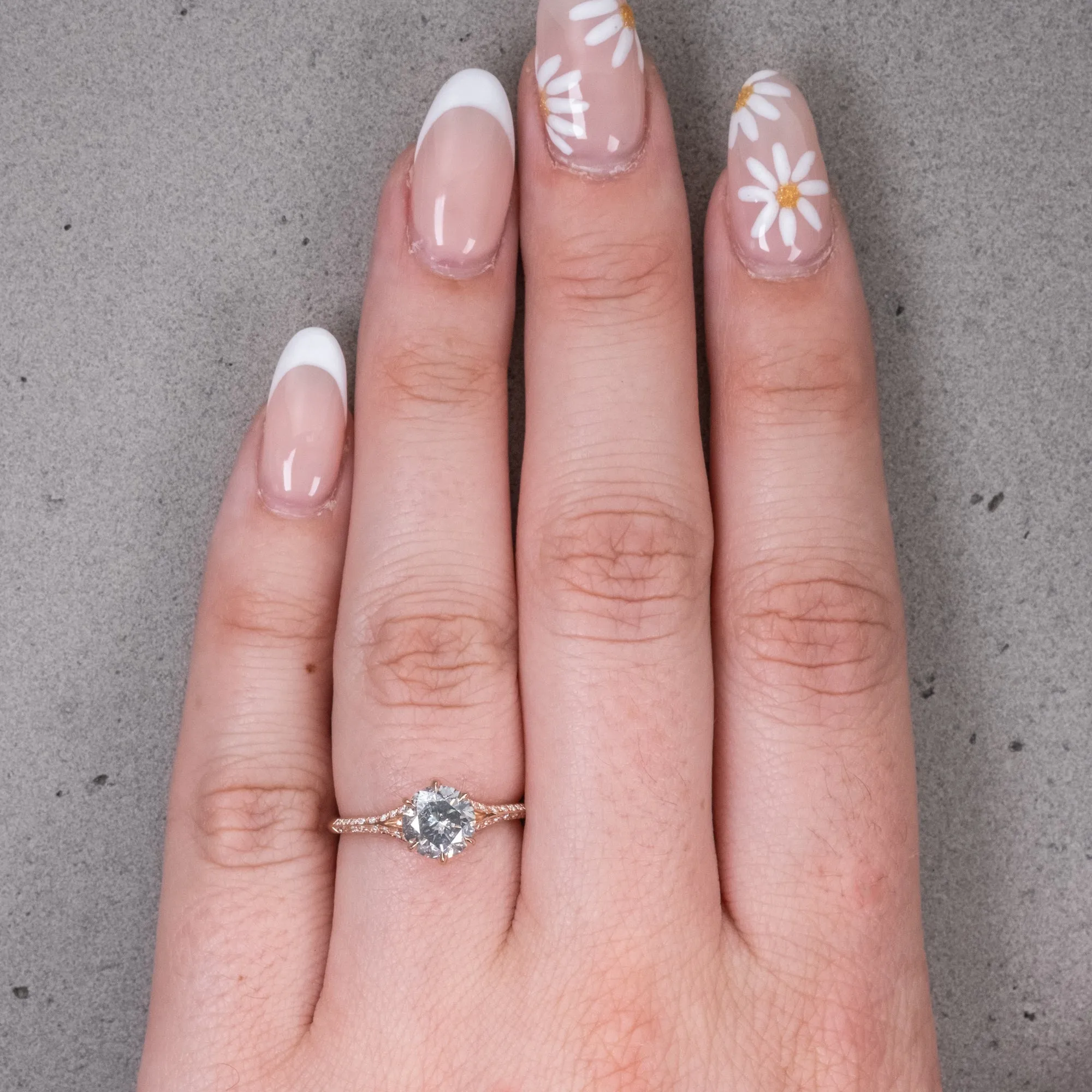 1.67 Carat Salt and Pepper Round Diamond Engagement Ring, Mackenzie Setting, 14k Rose Gold