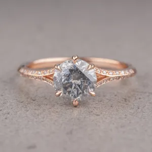 1.67 Carat Salt and Pepper Round Diamond Engagement Ring, Mackenzie Setting, 14k Rose Gold