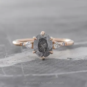 1.74 Carat Salt and Pepper Oval Diamond Engagement Ring, Woven Betty Setting, 14k Rose Gold