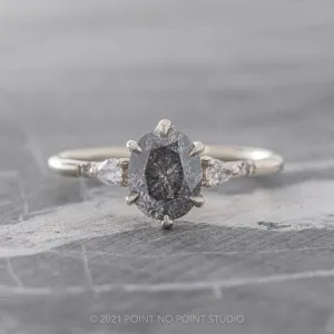 1.74 Carat Salt and Pepper Oval Diamond Engagement Ring, Woven Betty Setting, Platinum