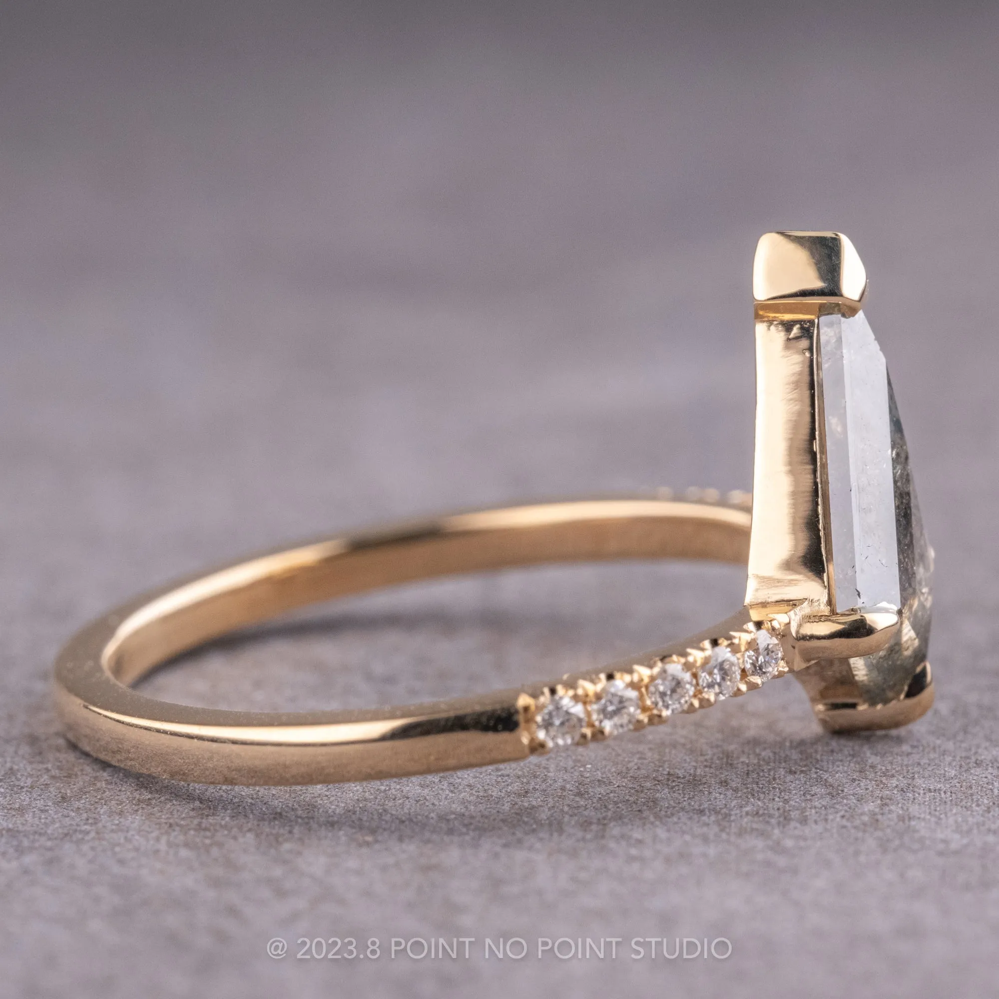 1.75 Carat Salt and Pepper Kite Diamond Engagement Ring, Sirena Setting, 14K Yellow Gold