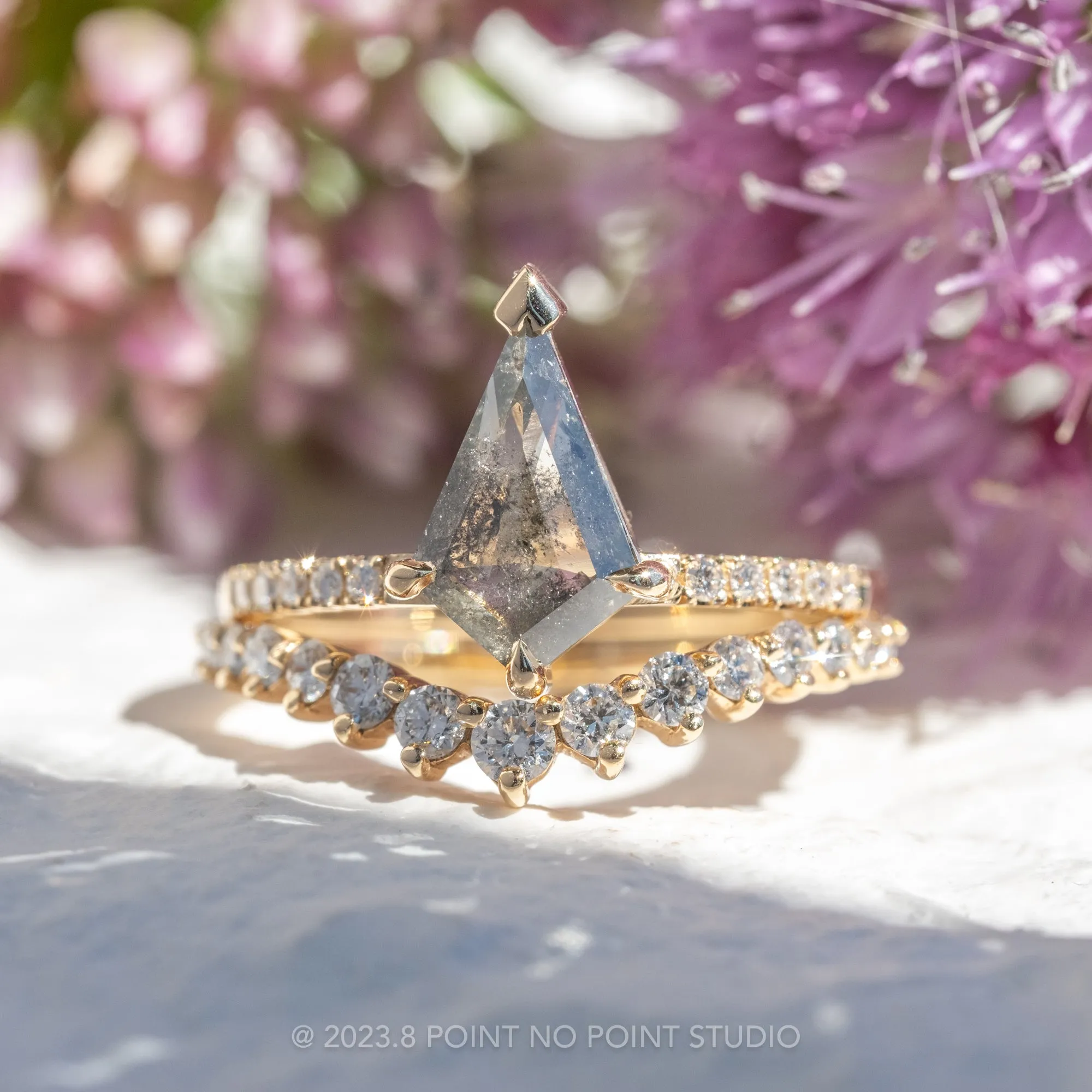 1.75 Carat Salt and Pepper Kite Diamond Engagement Ring, Sirena Setting, 14K Yellow Gold