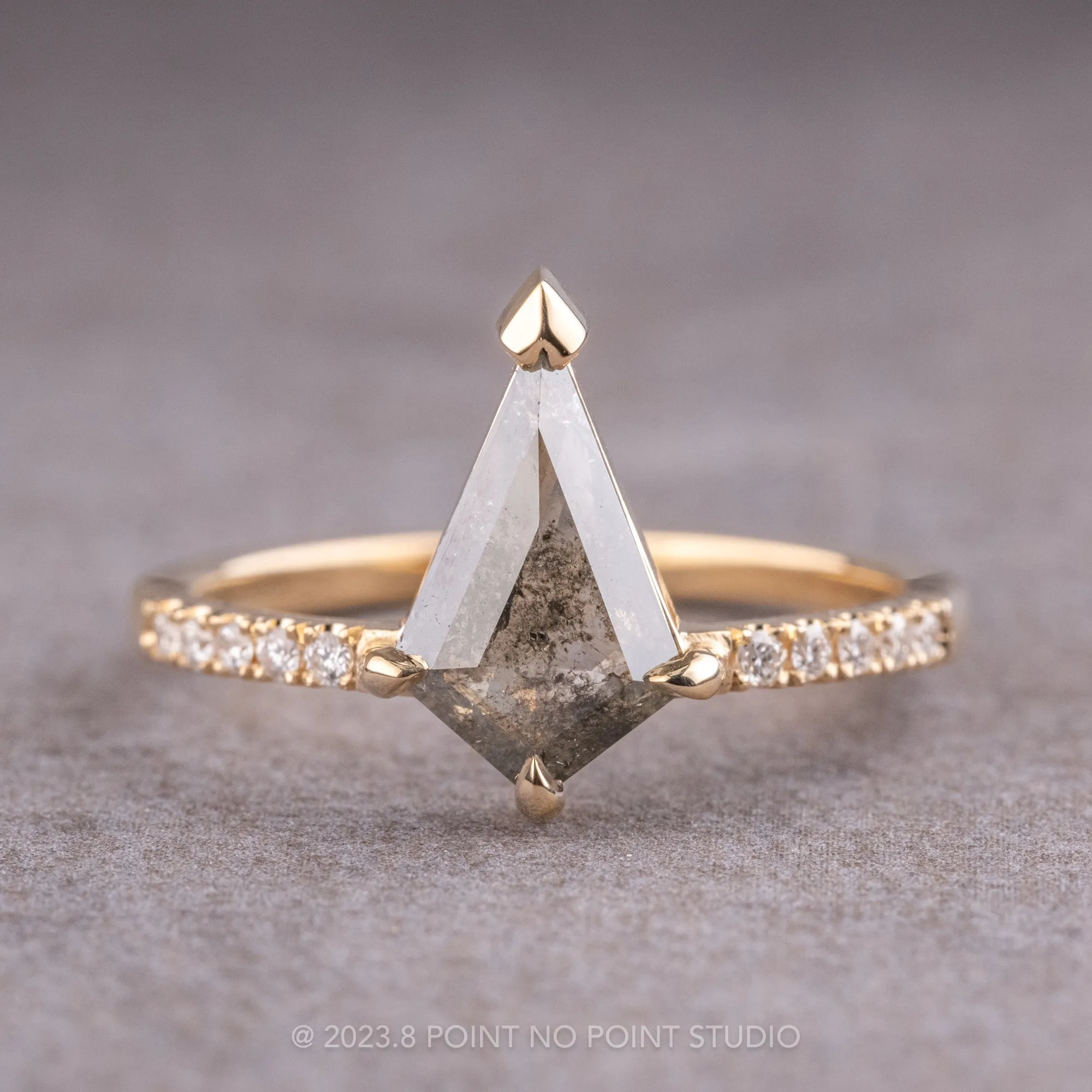 1.75 Carat Salt and Pepper Kite Diamond Engagement Ring, Sirena Setting, 14K Yellow Gold