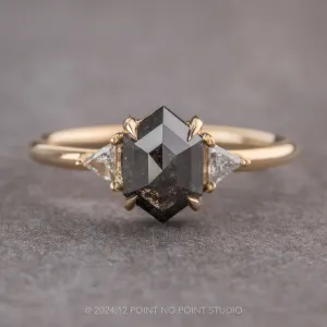 1.76 Carat Black Hexagon Diamond Engagement Ring, Zoe Setting, 14k Yellow Gold