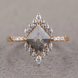 1.78 Carat Salt and Pepper Lozenge Diamond Engagement Ring, Alexandria Setting, 14k Rose Gold