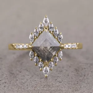 1.78 Carat Salt and Pepper Lozenge Diamond Engagement Ring, Alexandria Setting, 14k Yellow Gold