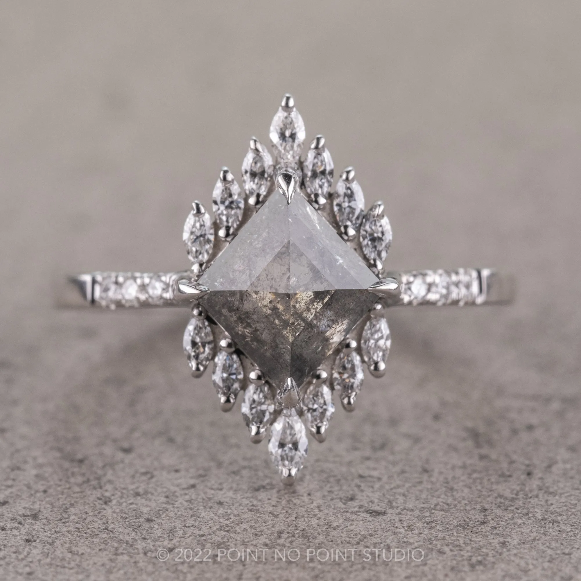 1.78 Carat Salt and Pepper Lozenge Diamond Engagement Ring, Alexandria Setting, Platinum