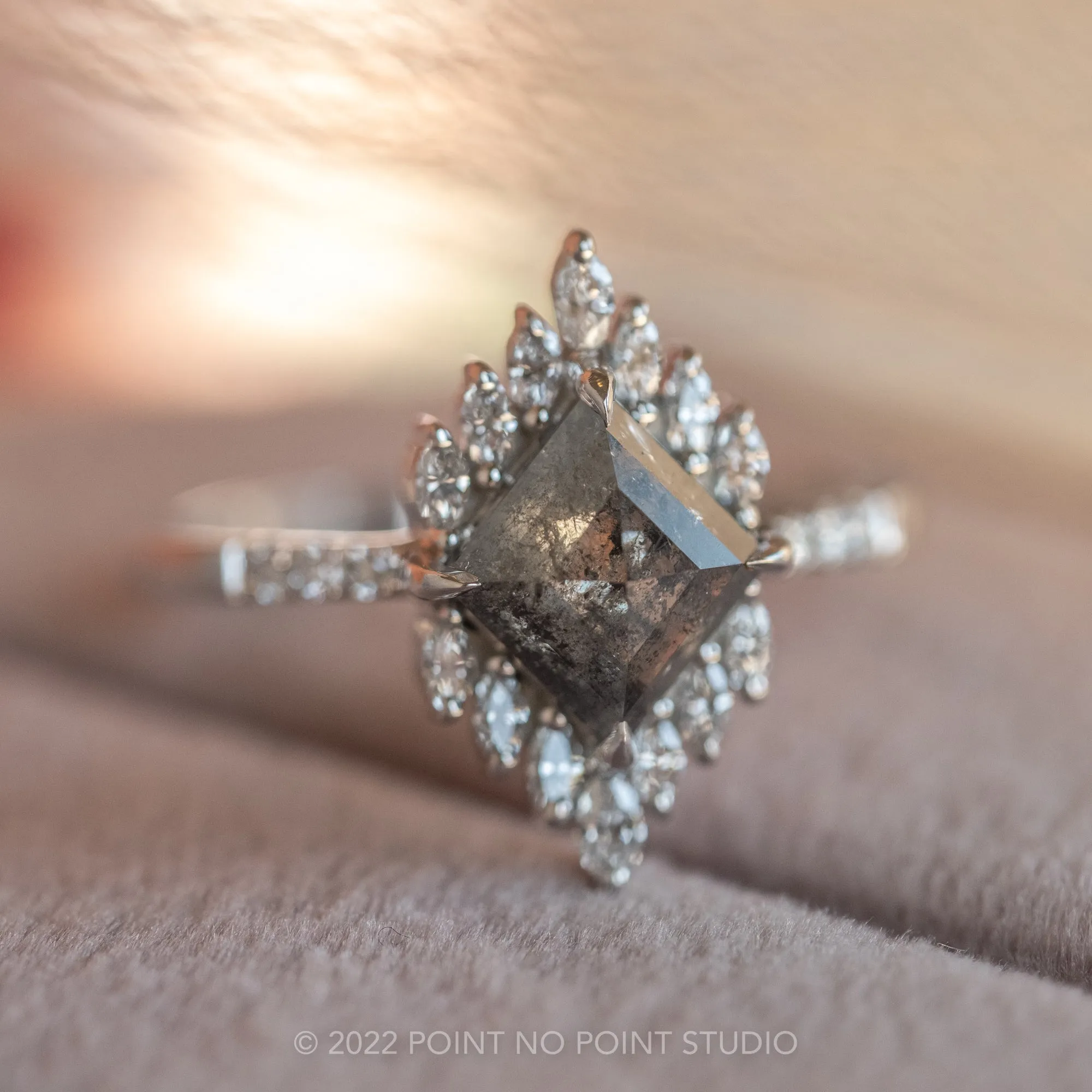 1.78 Carat Salt and Pepper Lozenge Diamond Engagement Ring, Alexandria Setting, Platinum