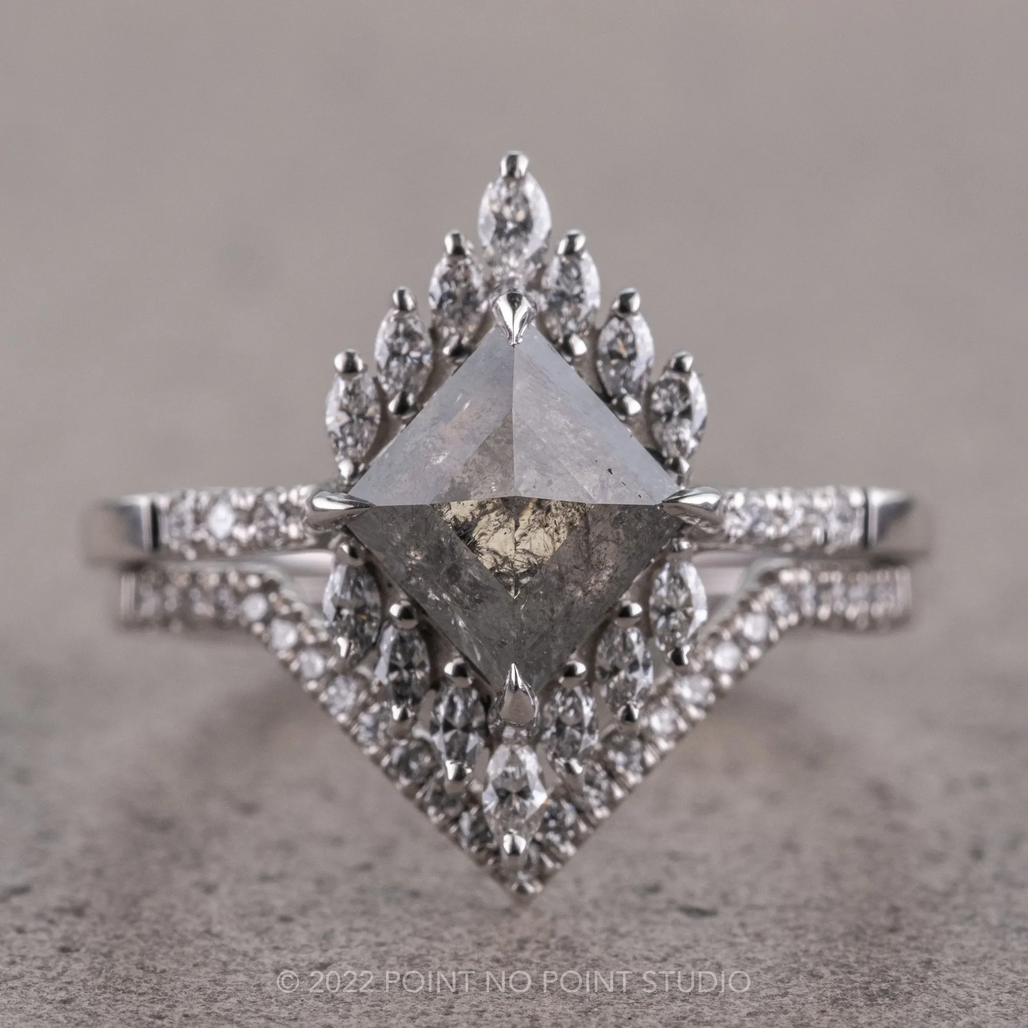 1.78 Carat Salt and Pepper Lozenge Diamond Engagement Ring, Alexandria Setting, Platinum