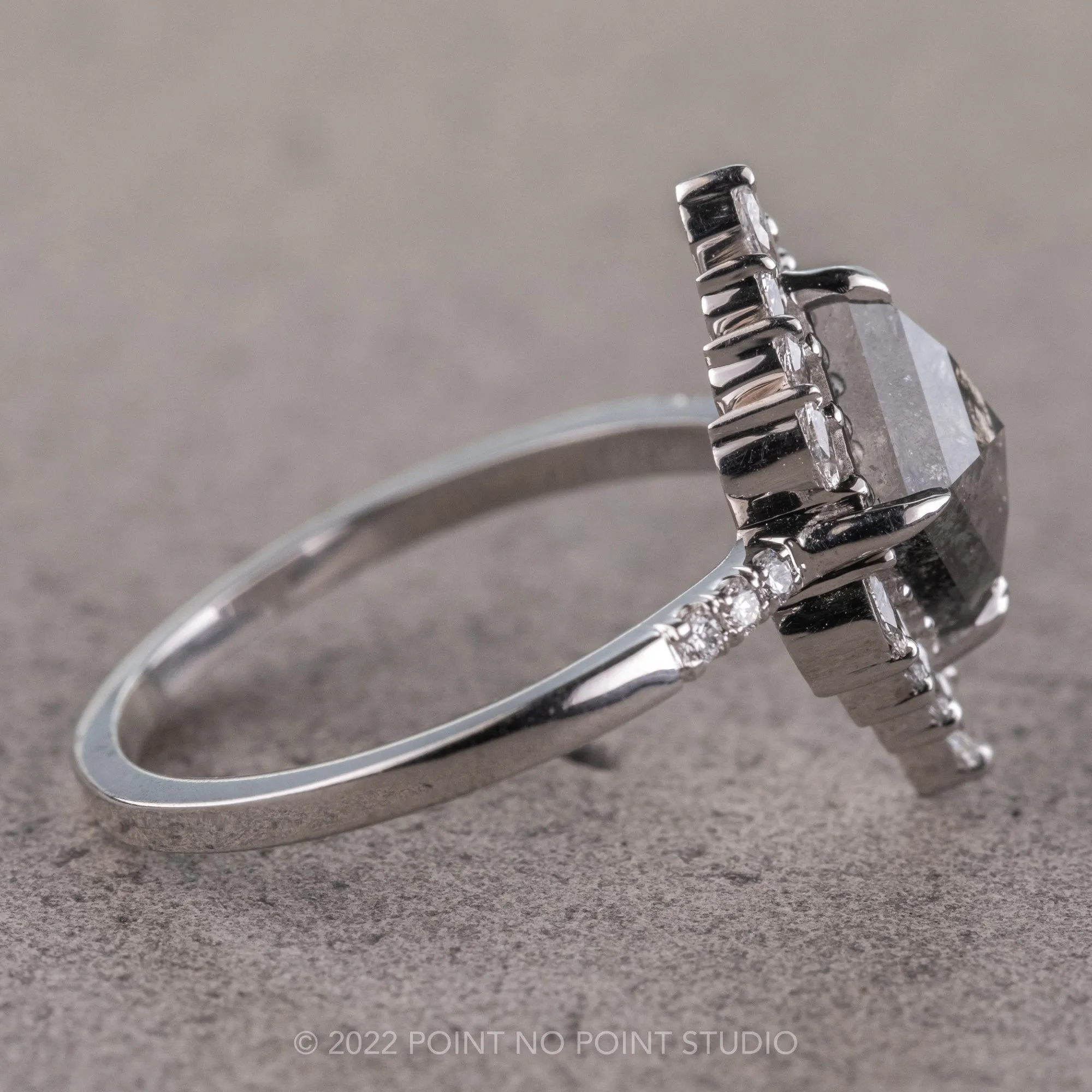 1.78 Carat Salt and Pepper Lozenge Diamond Engagement Ring, Alexandria Setting, Platinum