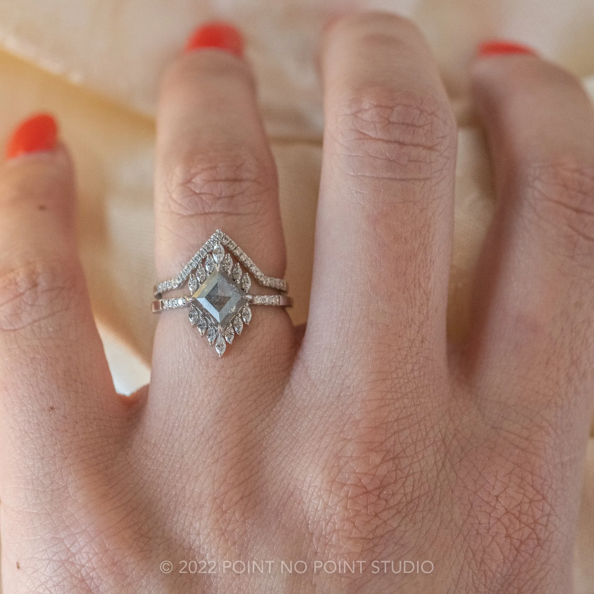 1.78 Carat Salt and Pepper Lozenge Diamond Engagement Ring, Alexandria Setting, Platinum