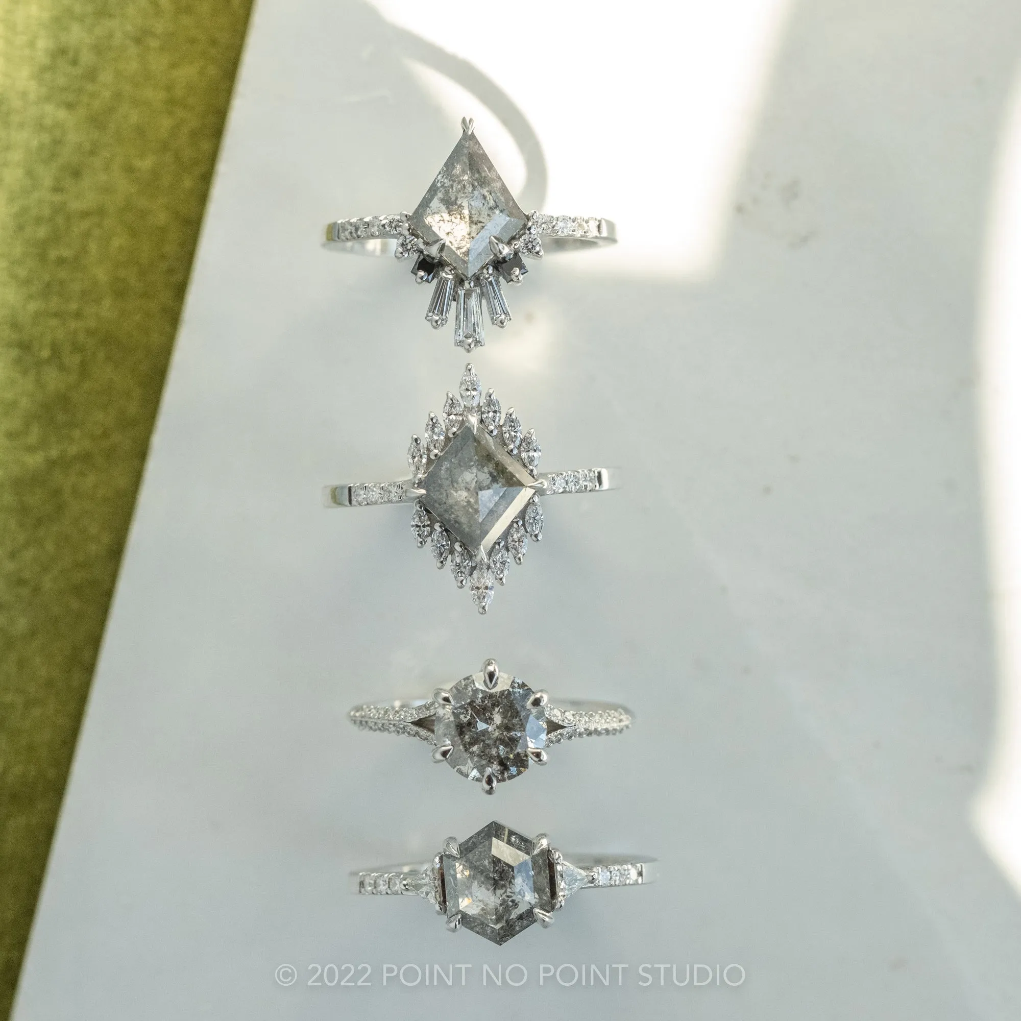 1.78 Carat Salt and Pepper Lozenge Diamond Engagement Ring, Alexandria Setting, Platinum