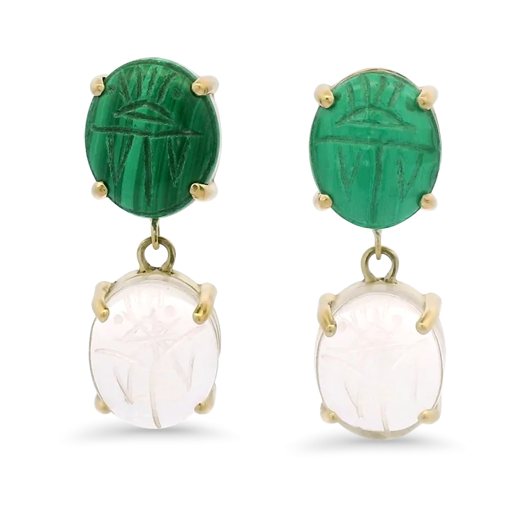 1870 Collection 14k Yellow Gold Malachite & Quartz Scarab Drop Earrings