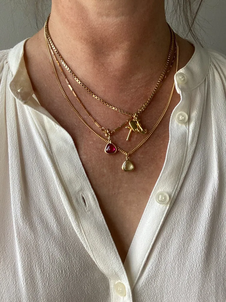 18k gold transparent red stone puffy droplet pendant or charm