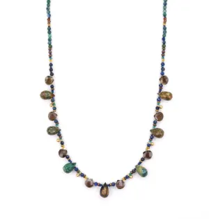 18k Gold Vermeil Necklace with Azurite, Chrysocolla, and Smokey Quartz