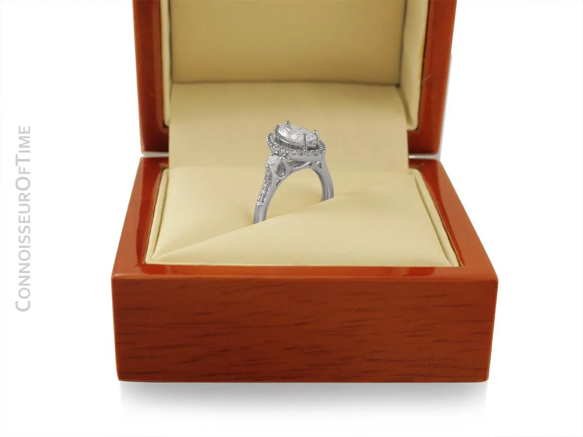 18K White Gold & Diamond Halo Engagement Wedding Ring, 1 CT Marquis Diamond, 1.44 TDW
