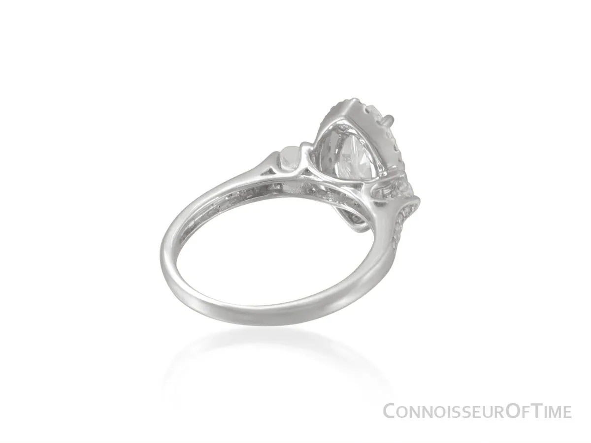 18K White Gold & Diamond Halo Engagement Wedding Ring, 1 CT Marquis Diamond, 1.44 TDW