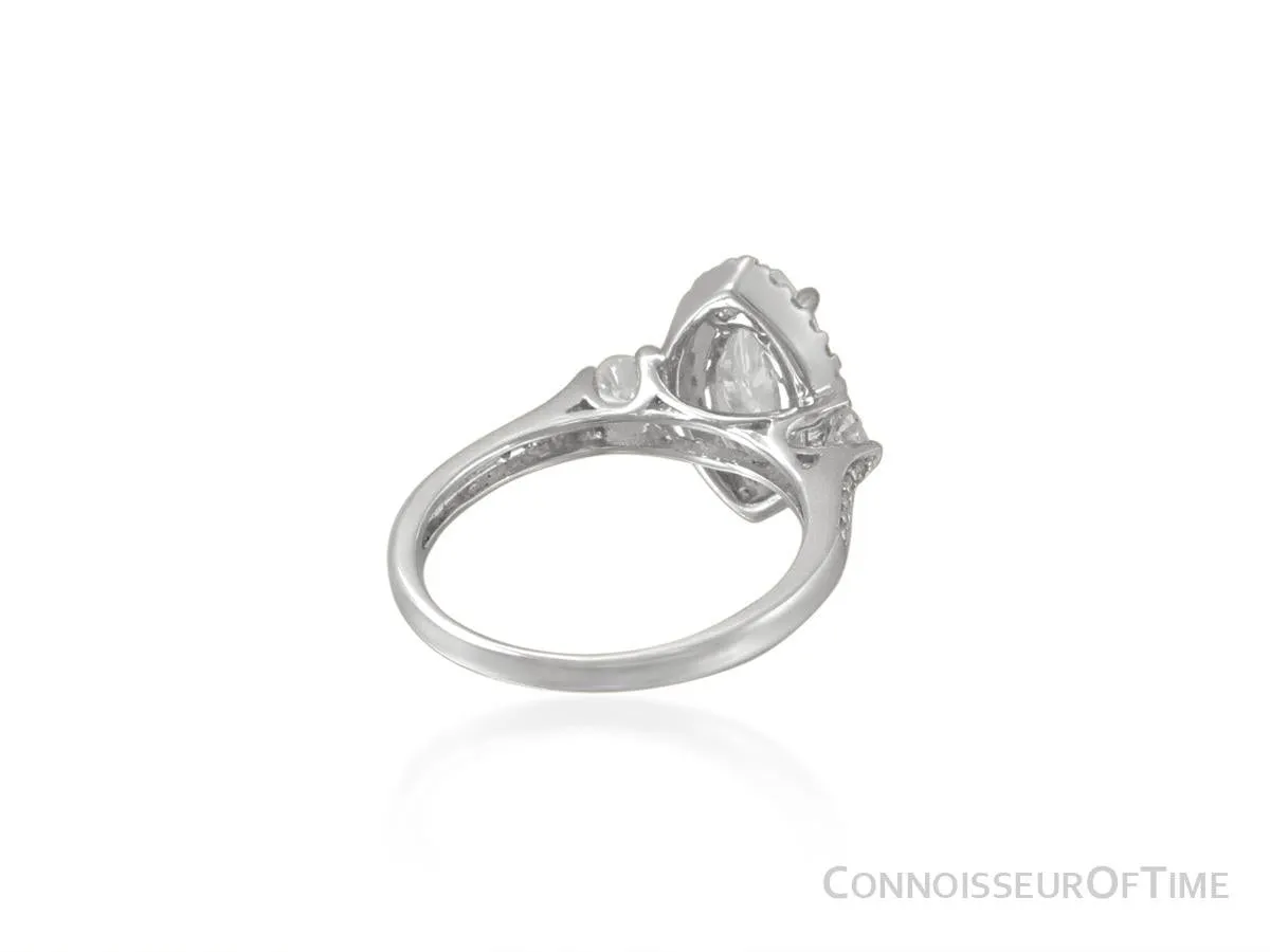 18K White Gold & Diamond Halo Engagement Wedding Ring, 1 CT Marquis Diamond, 1.44 TDW