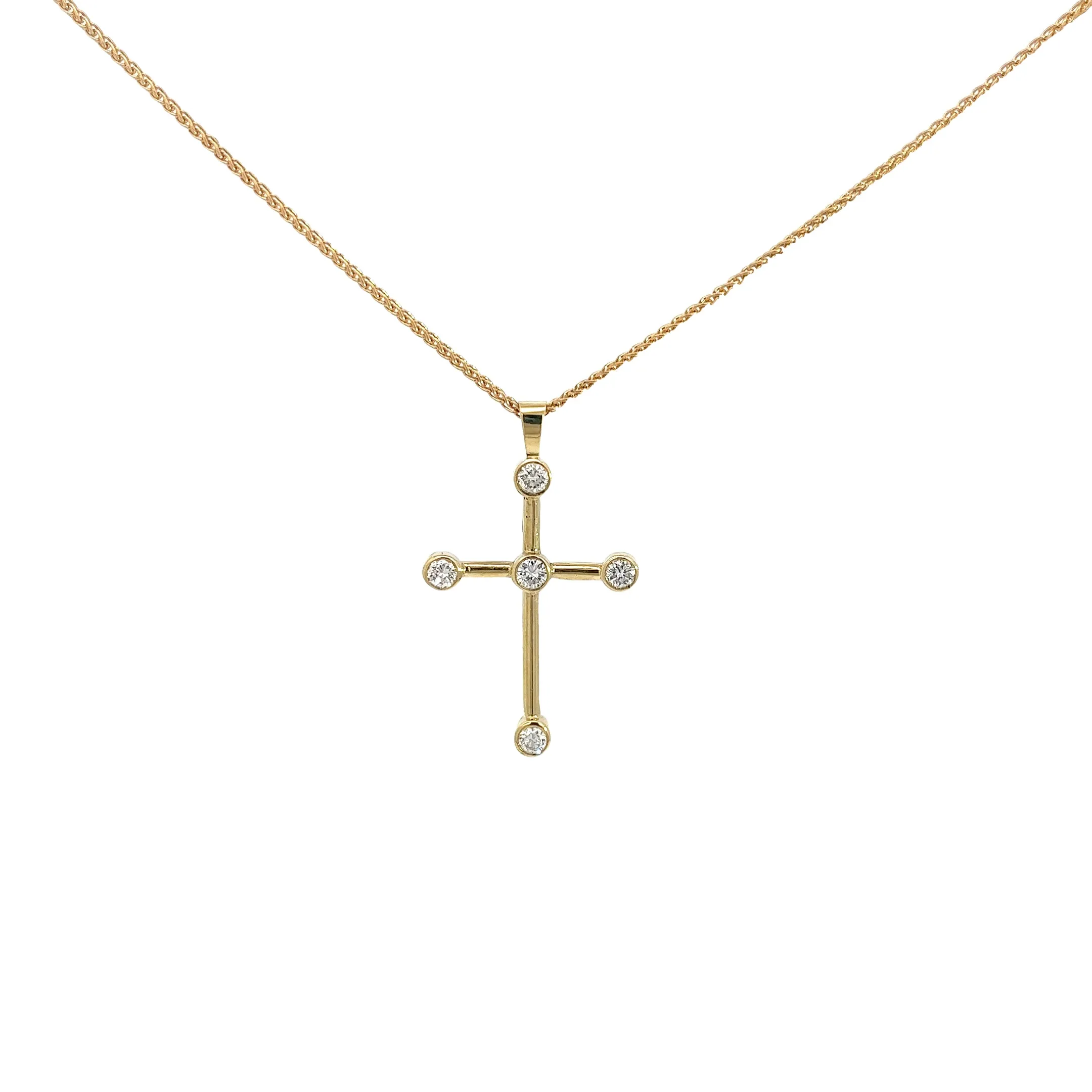 18K YELLOW GOLD .50CT FVS2 BEZEL SET DIAMOND CROSS PENDANT