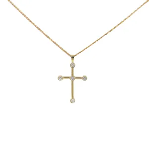 18K YELLOW GOLD .50CT FVS2 BEZEL SET DIAMOND CROSS PENDANT