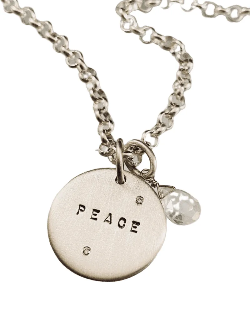 18" Sterling Peace Diamond Charm Necklace with Rose Quartz