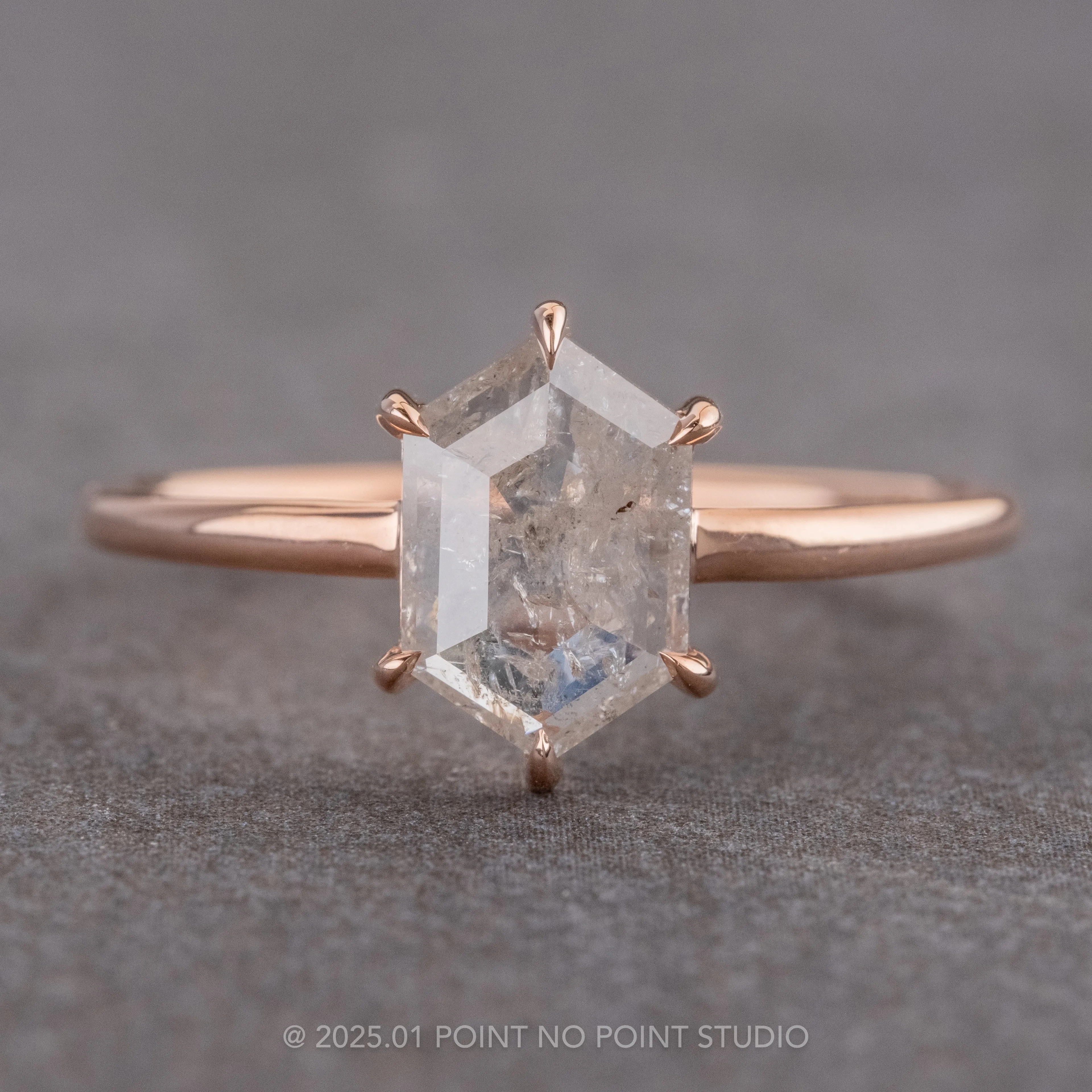 1.91 Carat Icy White Hexagon Diamond Engagement Ring, Jane Setting, 14k Rose Gold