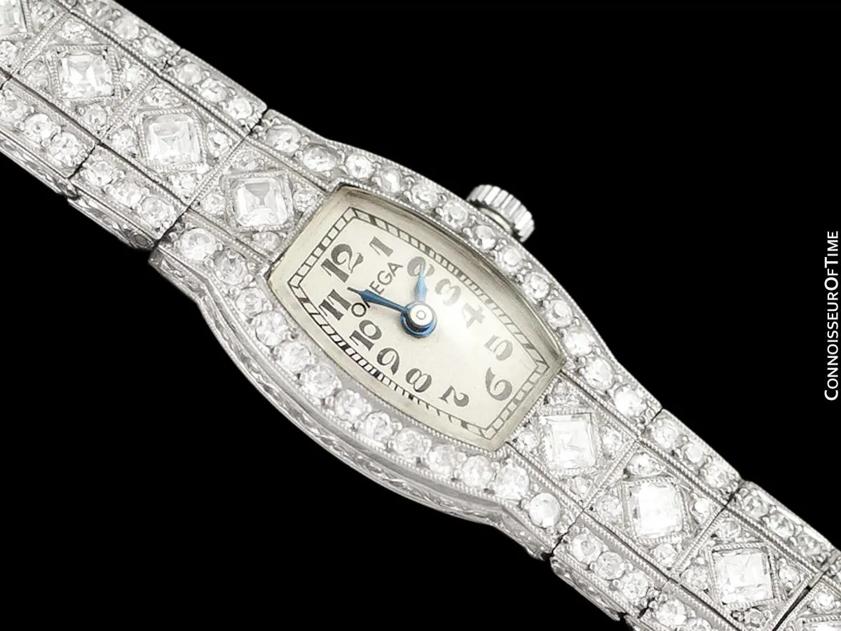 1927 Omega Rare Art Deco Vintage Ladies Watch - Platinum with 1.5 Carats of Diamonds