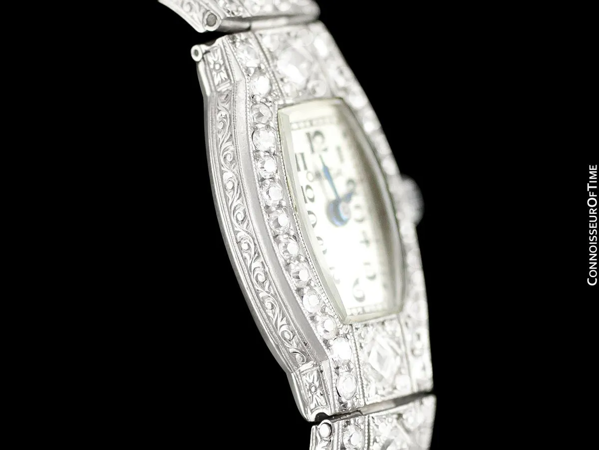 1927 Omega Rare Art Deco Vintage Ladies Watch - Platinum with 1.5 Carats of Diamonds