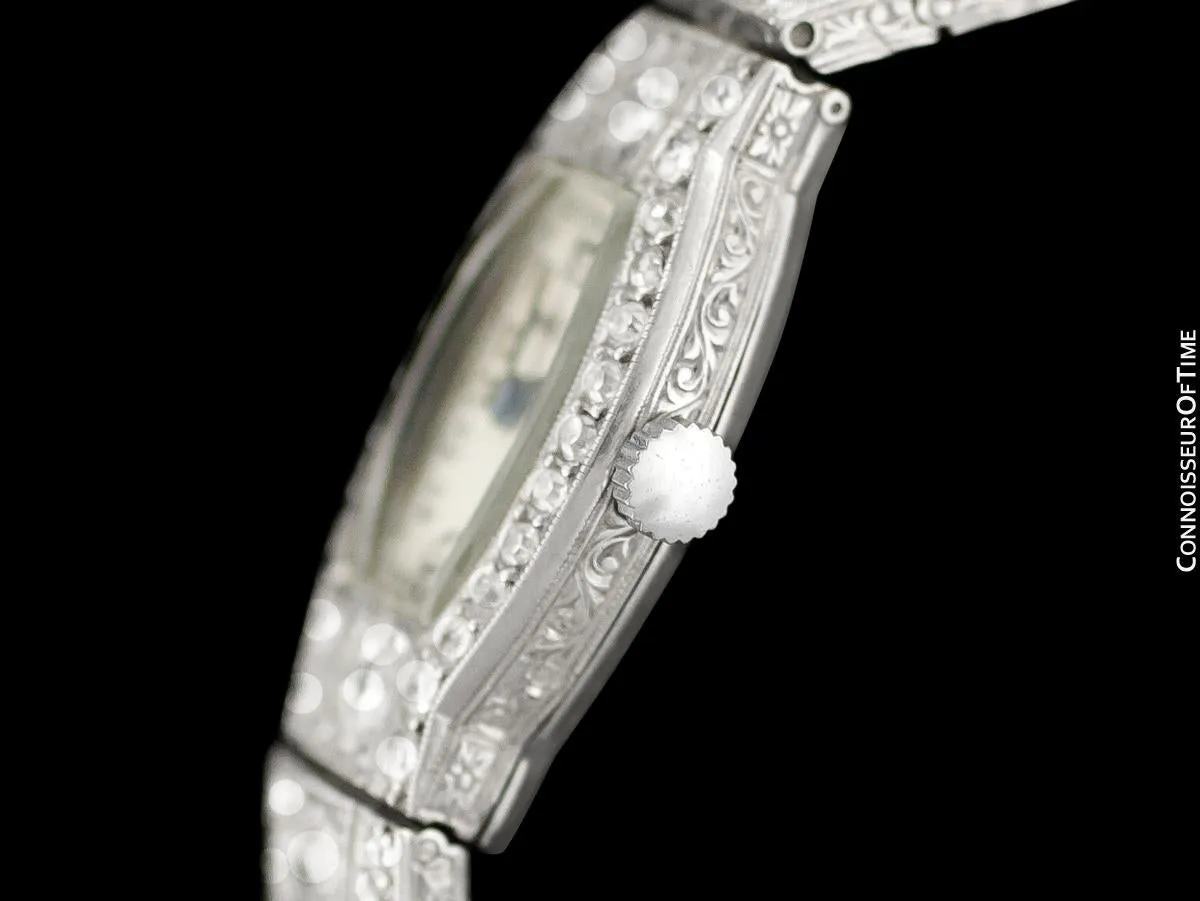 1927 Omega Rare Art Deco Vintage Ladies Watch - Platinum with 1.5 Carats of Diamonds