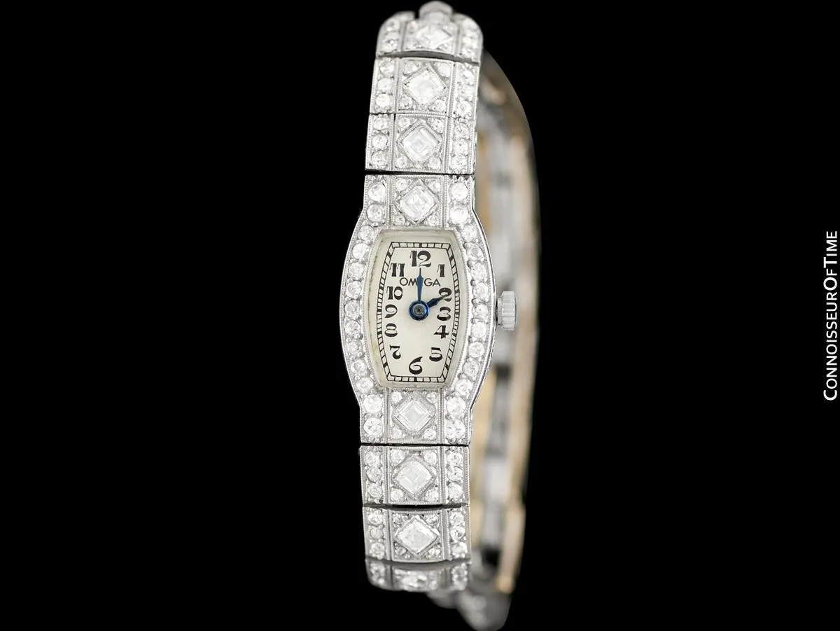 1927 Omega Rare Art Deco Vintage Ladies Watch - Platinum with 1.5 Carats of Diamonds