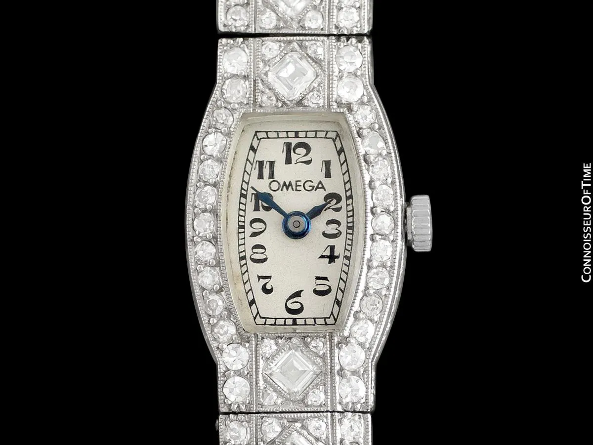 1927 Omega Rare Art Deco Vintage Ladies Watch - Platinum with 1.5 Carats of Diamonds