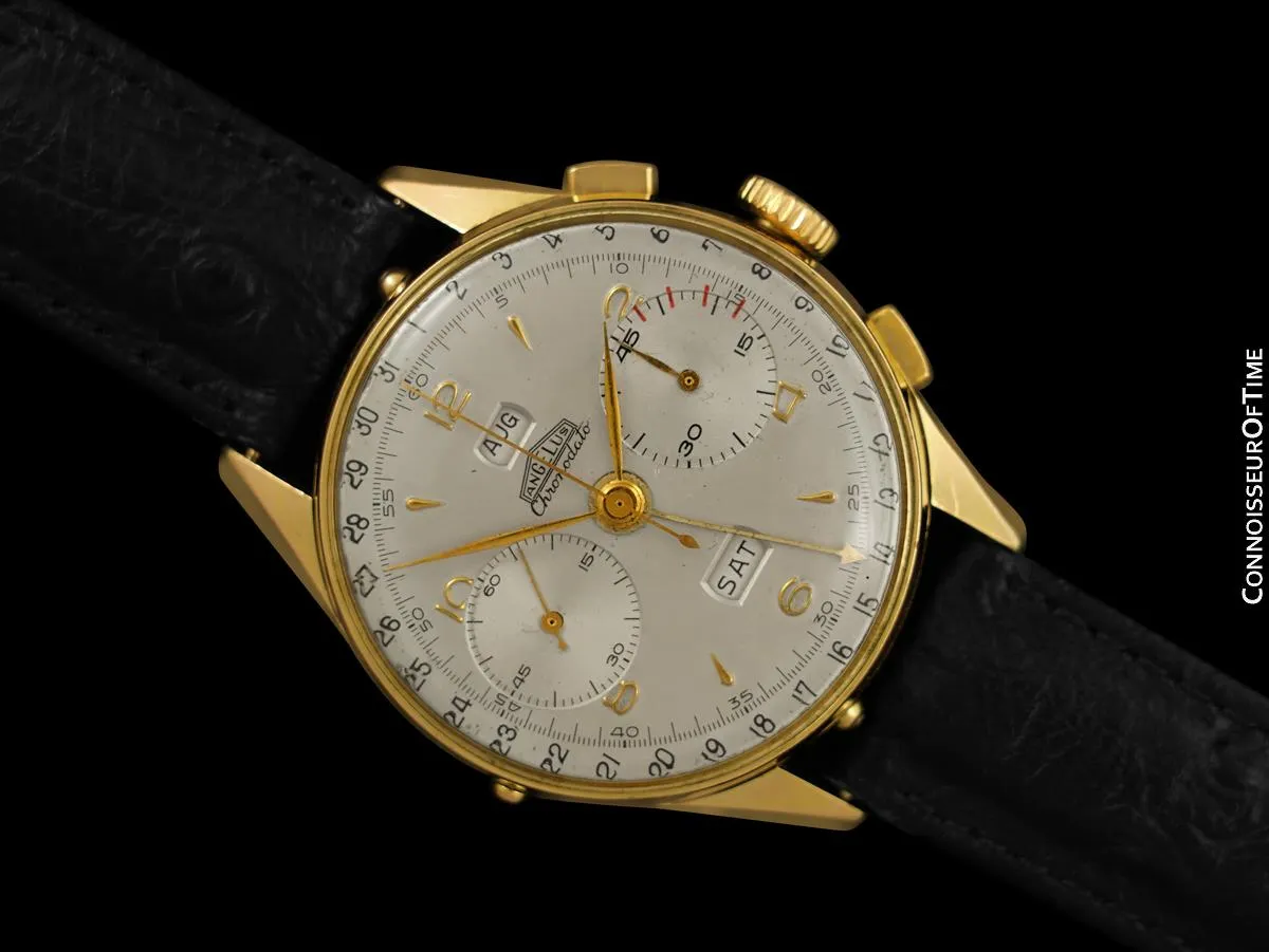 1940's Angelus Vintage Large Mens Triple Calendar Chronograph, 18K Gold Plated - The Chronodato
