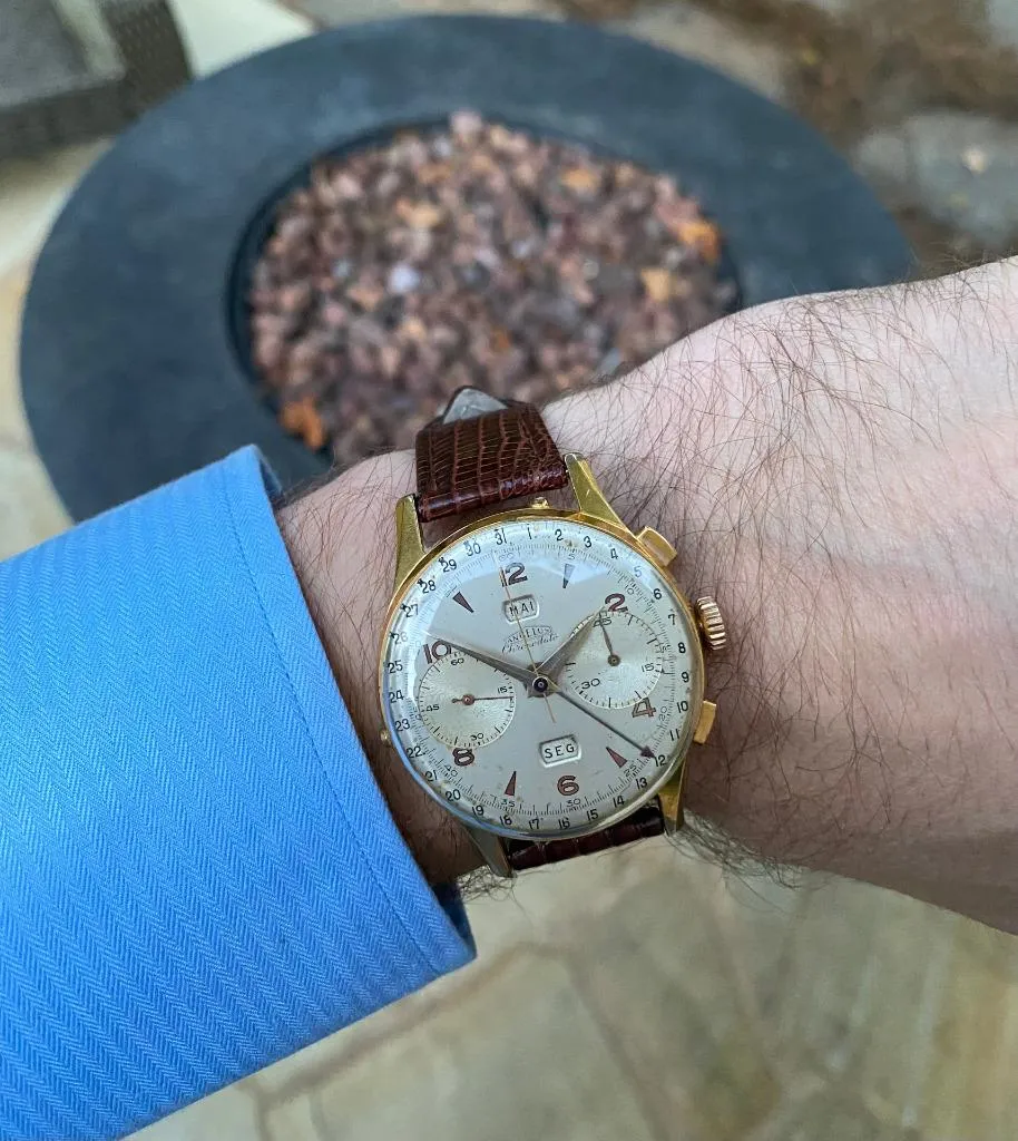 1940's Angelus Vintage Large Mens Triple Calendar Chronograph, 18K Gold Plated - The Chronodato