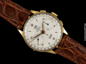 1940's Angelus Vintage Large Mens Triple Calendar Chronograph, 18K Gold Plated - The Chronodato