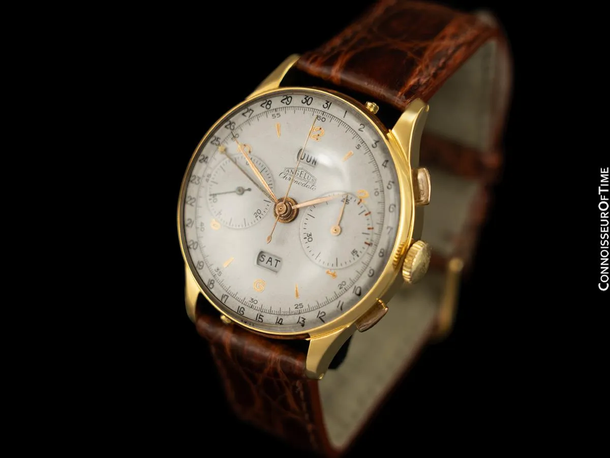 1940's Angelus Vintage Large Mens Triple Calendar Chronograph, 18K Gold Plated - The Chronodato