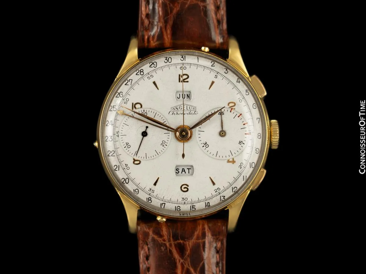 1940's Angelus Vintage Large Mens Triple Calendar Chronograph, 18K Gold Plated - The Chronodato