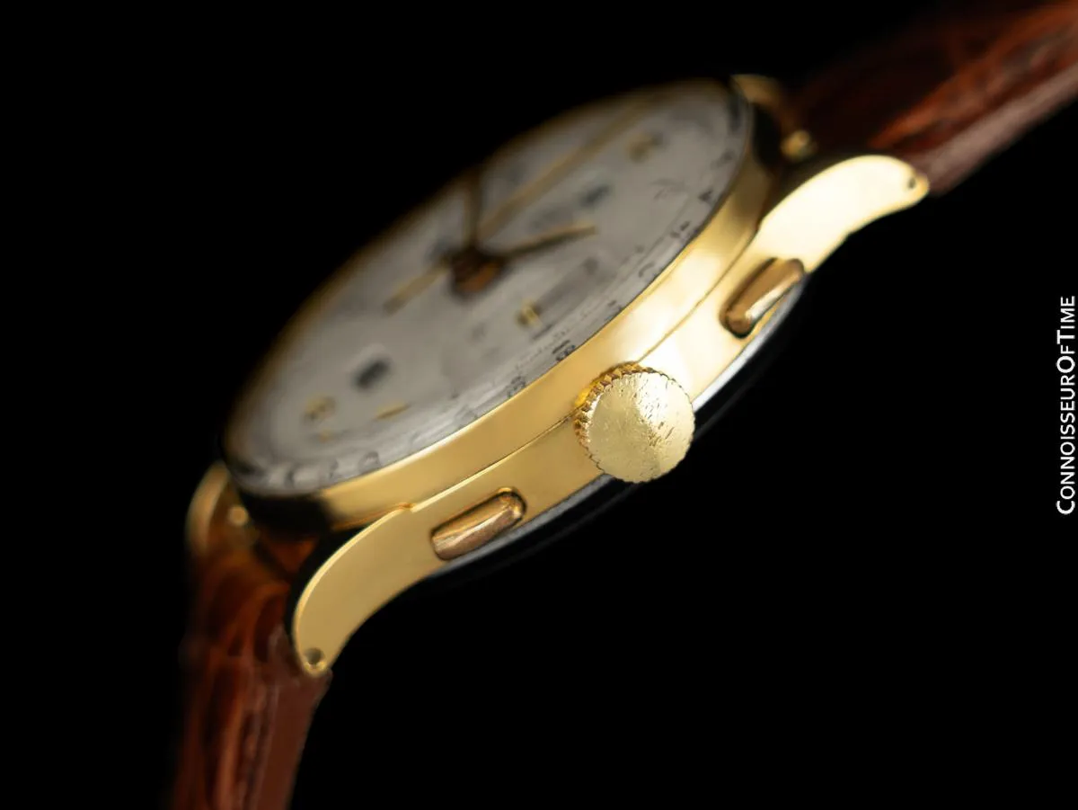 1940's Angelus Vintage Large Mens Triple Calendar Chronograph, 18K Gold Plated - The Chronodato