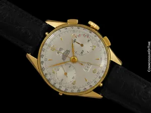 1940's Angelus Vintage Large Mens Triple Calendar Chronograph, 18K Gold Plated - The Chronodato