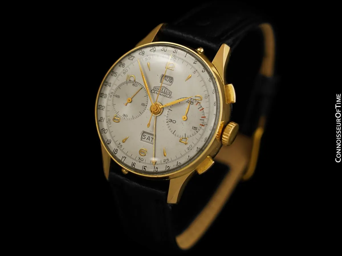1940's Angelus Vintage Large Mens Triple Calendar Chronograph, 18K Gold Plated - The Chronodato