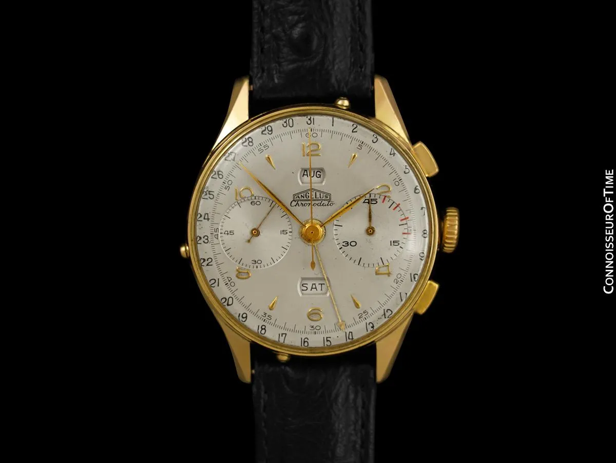 1940's Angelus Vintage Large Mens Triple Calendar Chronograph, 18K Gold Plated - The Chronodato