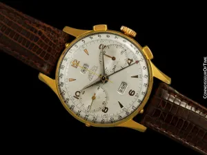 1940's Angelus Vintage Large Mens Triple Calendar Chronograph, 18K Gold Plated - The Chronodato