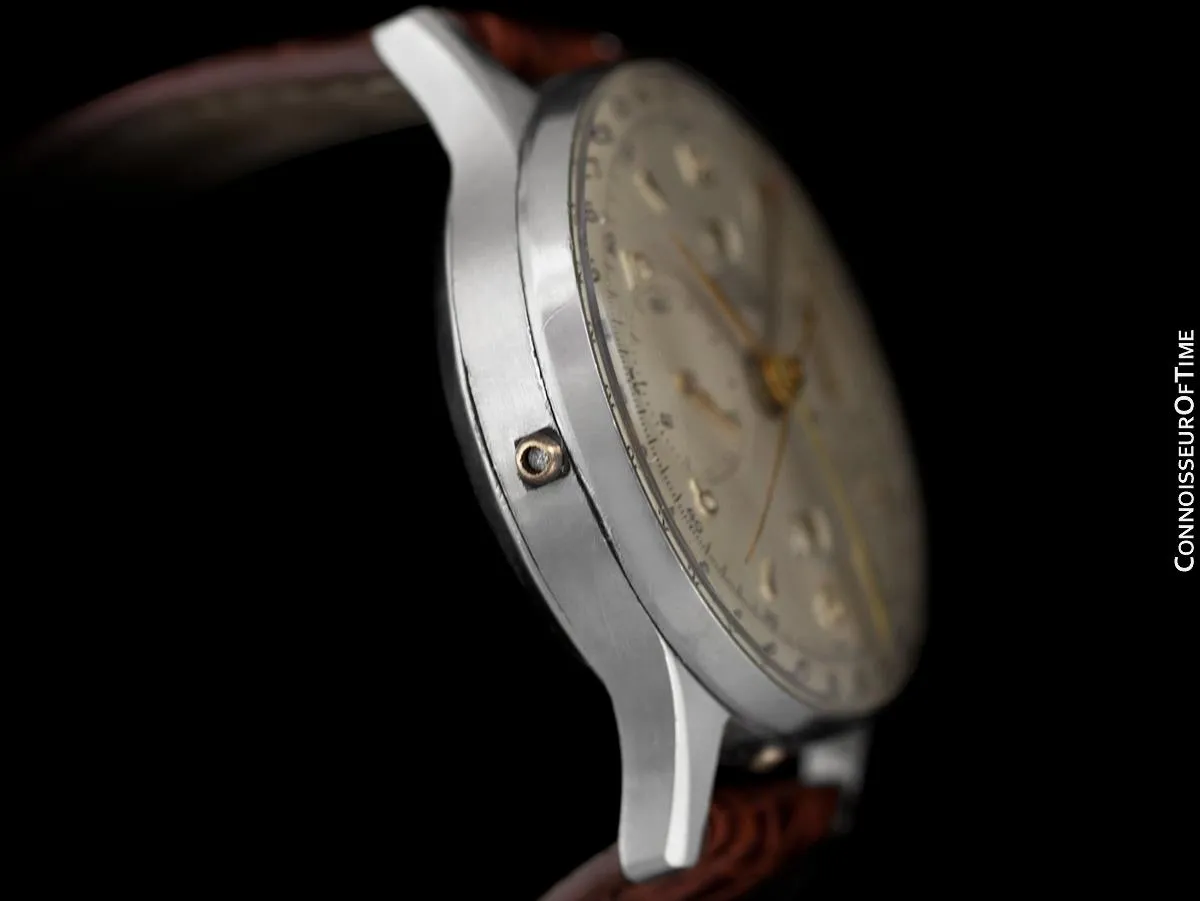 1940's Angelus Vintage Large Mens Triple Calendar Chronograph, Stainless Steel - The Chronodato