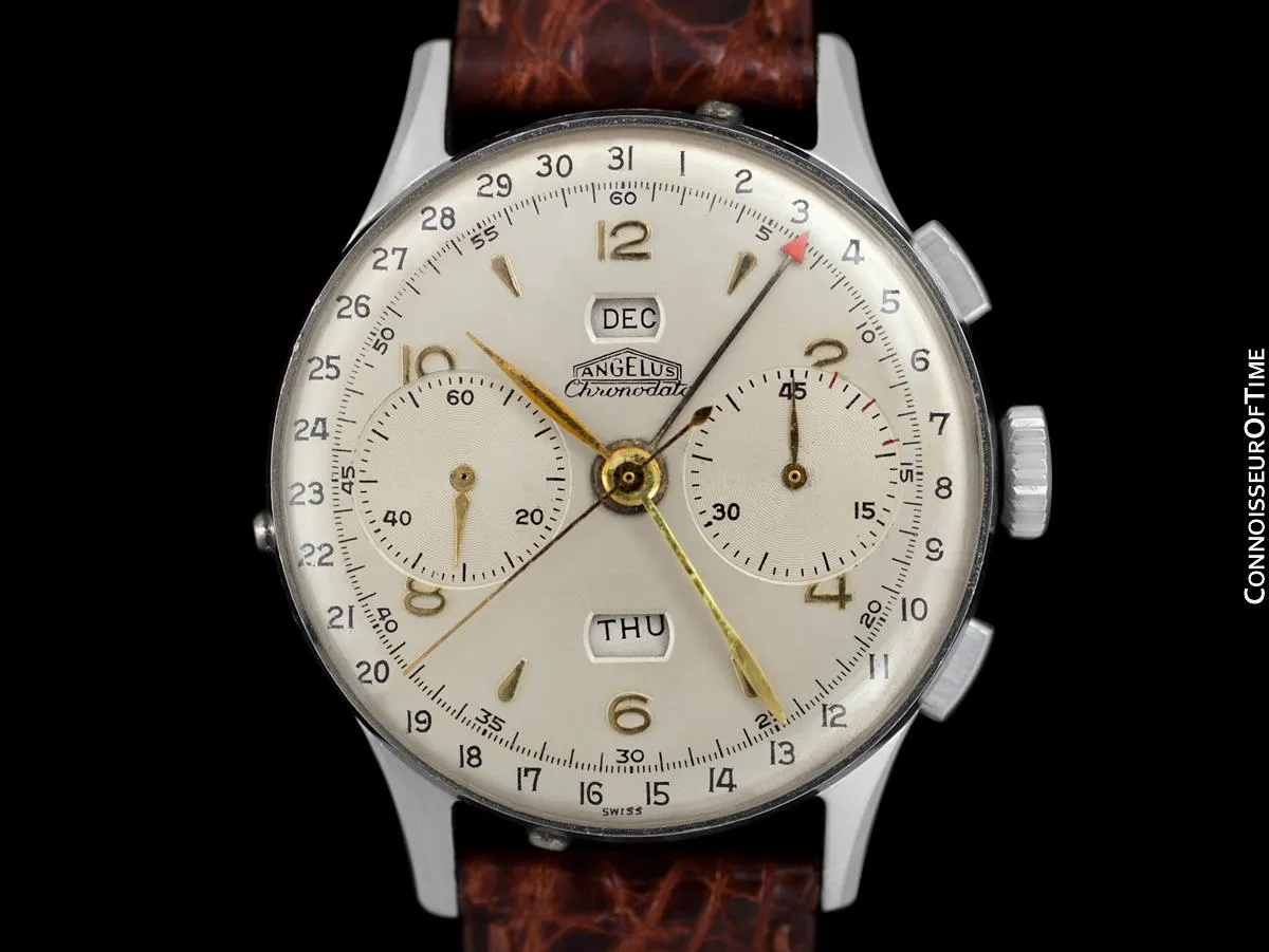 1940's Angelus Vintage Large Mens Triple Calendar Chronograph, Stainless Steel - The Chronodato