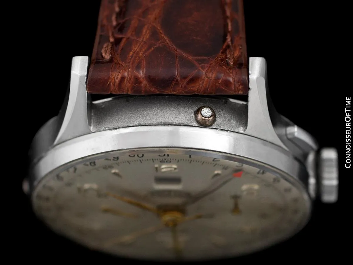 1940's Angelus Vintage Large Mens Triple Calendar Chronograph, Stainless Steel - The Chronodato