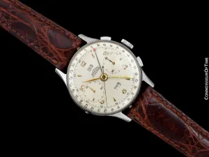 1940's Angelus Vintage Large Mens Triple Calendar Chronograph, Stainless Steel - The Chronodato